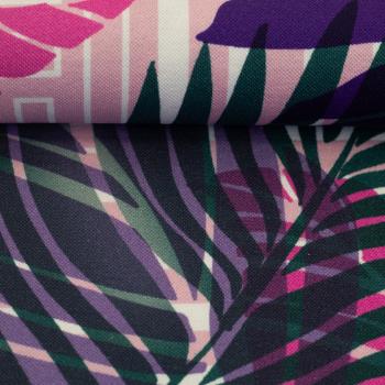 Preview: Piquejersey Malta Blätter in Rosa/Lila/Grün by Swafing